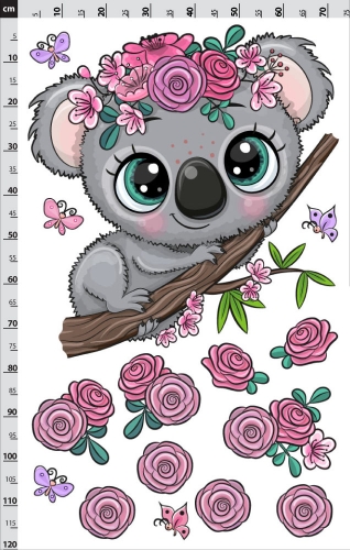 koala s kvitkami a motýľmi