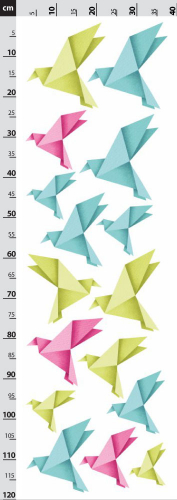 Origami vtáčiky - ružové, zelené a modré - nálepka na stenu