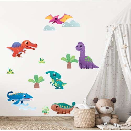 Nálepky na stenu farební dinosauri
